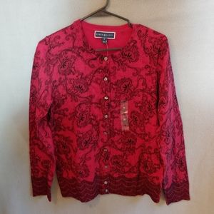 Karen Scott Red And Black Floral Print Cardigan